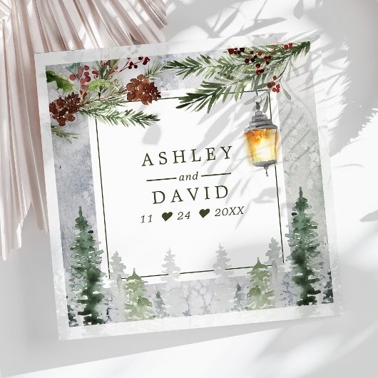 Winter Rustikale Pine Trees Lantern Botanische Hoc Serviette