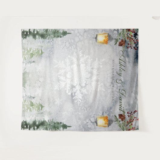 Winter Rustikale Pine Trees Lantern Hochzeitssembl Wandteppich (Vorderseite (Horizontal))