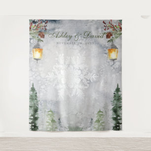 Winter Rustikale Pine Trees Lantern Hochzeitssembl Wandteppich