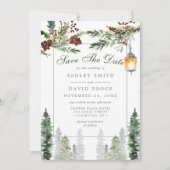 Winter Rustikale Pine Trees Lantern Save the Date (Vorderseite)