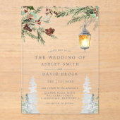 Winter Rustikale Pinienbäume Botanische Laternenho Acryleinladungen (Vorderseite)