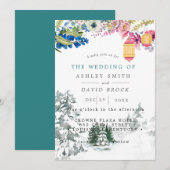 Winter Rustikale Pinienbäume Botanische Laternenho Einladung (Vorne/Hinten)