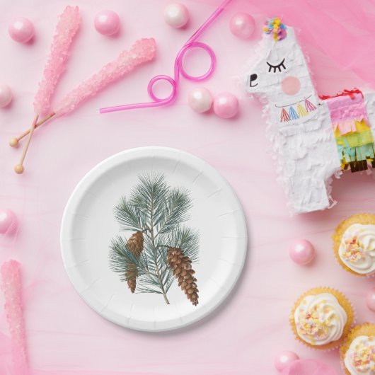 Winter Rustikale Pinienwälder und Zweigstelle Pappteller (Party)