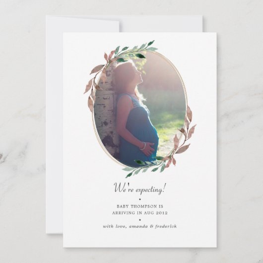 Winter Rustikale Vegetation Foto Schwangerschaft Ankündigung (Vorderseite)