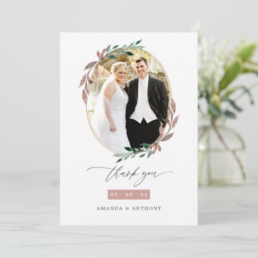 Winter Rustikale Vegetation Hochzeitsfest Foto Dankeskarte (Stehend Vorderseite)