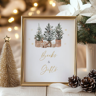 Winter Rustikale Weihnachtsbaumen Bücher und Gesch Poster