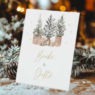 Winter Rustikale Weihnachtsbaumen Bücher und Gesch Sockelschild