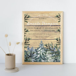 Winter Rustikaler Holzwald Wasserfarben Babydusche Einladung