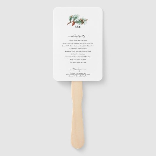 Winter Rustikales Pine Trees Lantern Hochzeitsprog Fächer (Rückseite)