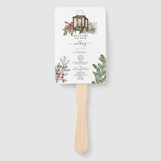Winter Rustikales Pine Trees Lantern Hochzeitsprog Fächer (Vorderseite)