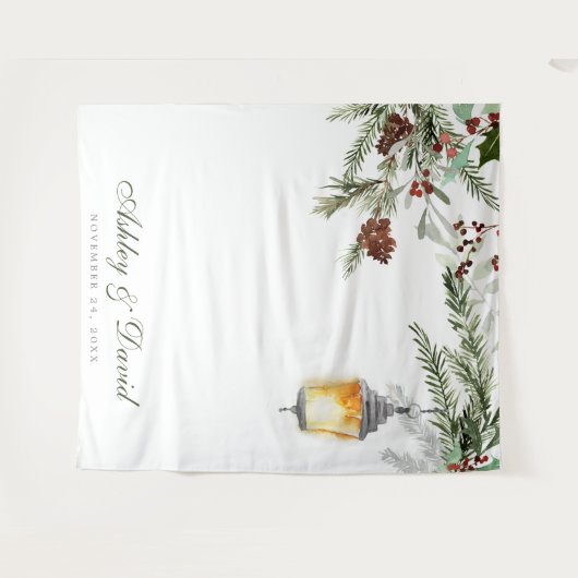 Winter Rustikales Pine Trees Lantern Hochzeitssemb Wandteppich (Vorderseite (Horizontal))