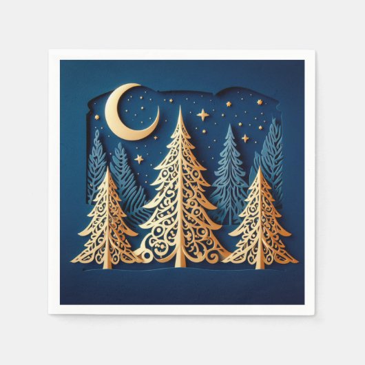 Winter’s Gold Papercut – Christmas Trees Scene Serviette (Vorderseite)