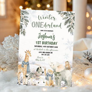Winter-Safari-Tier Onderland Erster Geburtstag Einladung