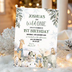 Winter-Safari-Tier Wild One Erster Geburtstag Einladung