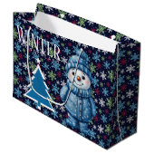 Winter Saison Snowman Große Geschenktüte (Vorderseite Schrägansicht)