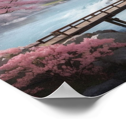 Winter Sakura mit Bergblick Poster (Ecke)