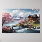 Winter Sakura mit Bergblick Poster (Vorne)