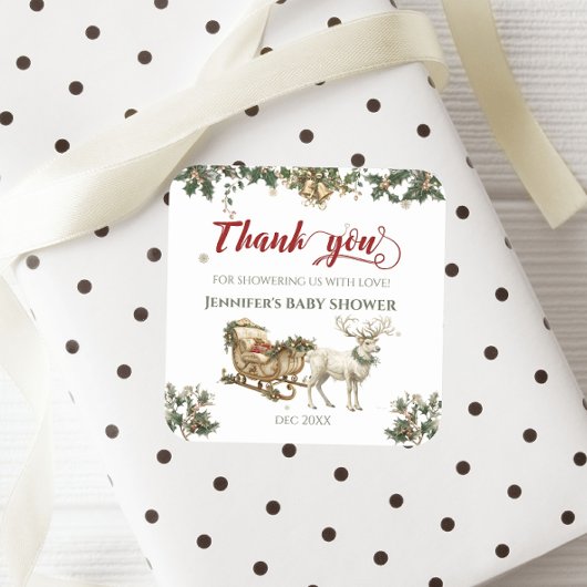 Winter Santa Baby Weihnachts Hirschdusche Quadratischer Aufkleber