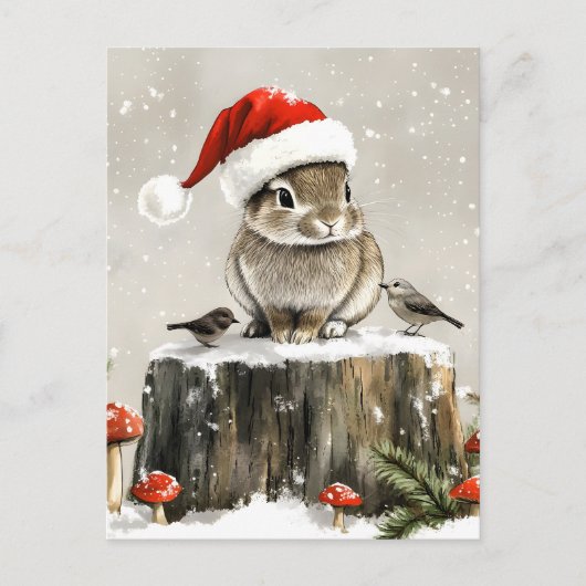 Winter Santa Bunny Wonderland Feiertagspostkarte (Vorderseite)