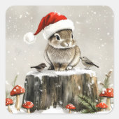 Winter Santa Bunny Wonderland Quadratischer Aufkleber (Vorderseite)