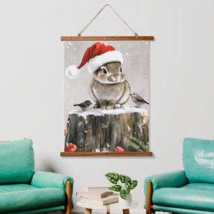 Winter Santa Bunny Wonderland Wandteppich Mit Holzrahmen