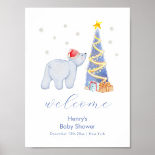 Winter Santa Eisbär Baby Shower Willkommen Poster