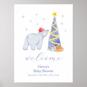 Winter Santa Eisbär Baby Shower Willkommen Poster