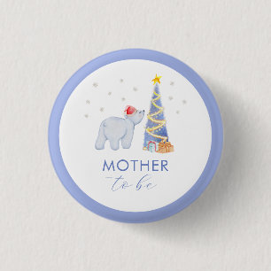 Winter Santa Eisbär Mutter werdende Baby-Party Button