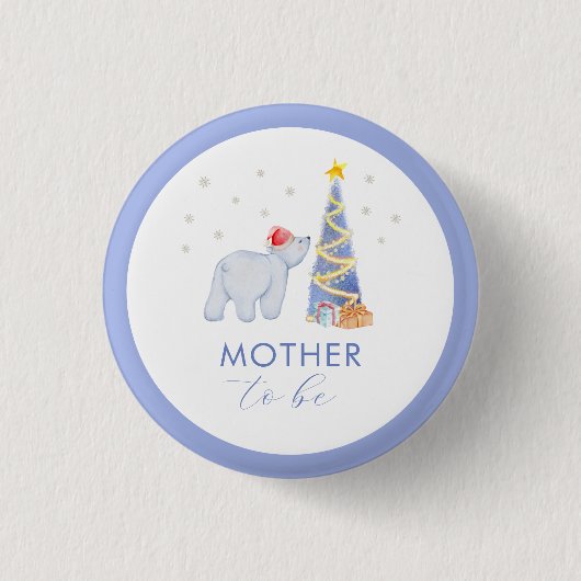 Winter Santa Eisbär Mutter werdende Baby-Party Button (Vorderseite)