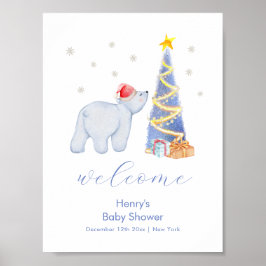 Winter Santa Polar Bear Baby Shower Welcome  Poster