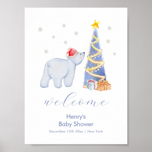 Winter Santa Polar Bear Baby Shower Welcome  Poster (Vorne)