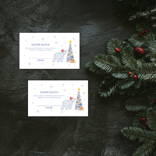 Winter Santa Polar Bear Diaper Raffle Baby Shower  Begleitkarte