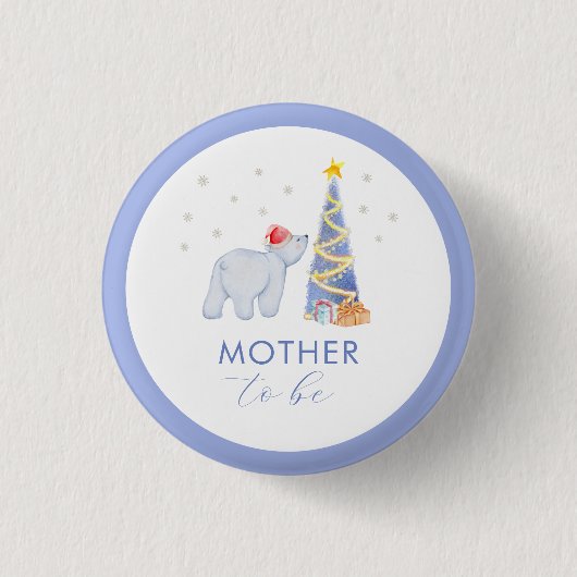 Winter Santa Polar Bear Mother To Be Baby Shower Button (Vorderseite)