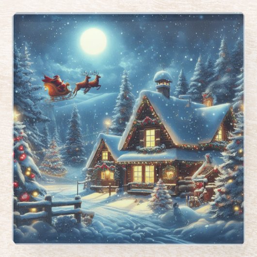 Winter/Santa/Weihnachten/Schnee Glasuntersetzer (Vorderseite)