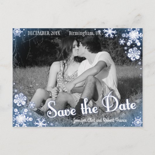 Winter Save the Date Postcard Snowflake Custom Ankündigungspostkarte (Vorderseite)