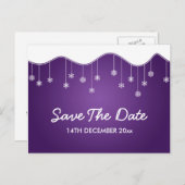 Winter Save the Date Snowflake Dekoration Lila Ankündigungspostkarte (Vorne/Hinten)