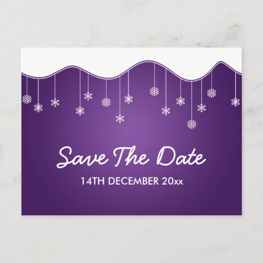 Winter Save the Date Snowflake Dekoration Lila Ankündigungspostkarte (Vorderseite)