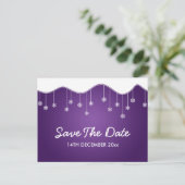 Winter Save the Date Snowflake Dekoration Lila Ankündigungspostkarte (Stehend Vorderseite)