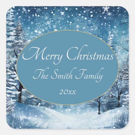 Winter Scene Blue White Christmas Sticker (Vorderseite)