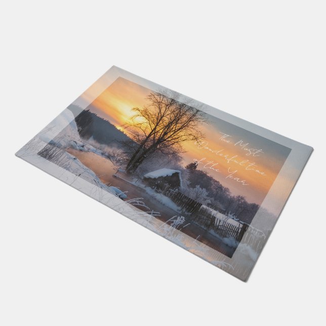 Winter scene custom Christmas Holiday Fußmatte (Schrägansicht)