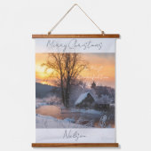 Winter scene custom Christmas Holiday Wandteppich Mit Holzrahmen (Vorderseite)