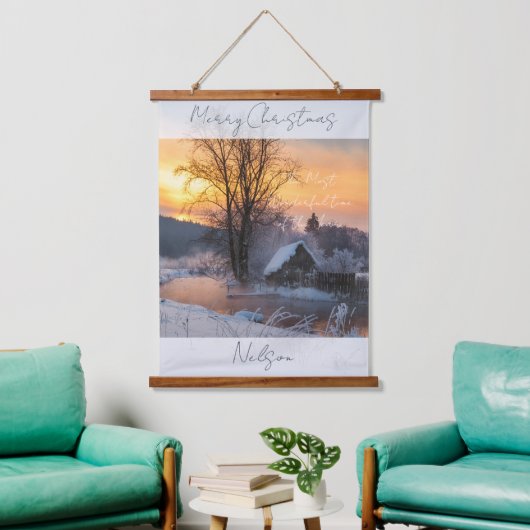 Winter scene custom Christmas Holiday Wandteppich Mit Holzrahmen (Wohnzimmer)