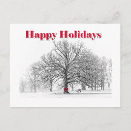 Winter Scene Holiday Card Red Bow (Postcard) Feiertagspostkarte
