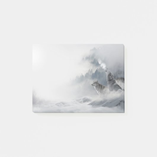 Winter Scene Howling Wolf und Mate Post-it Klebezettel (Vorderseite)