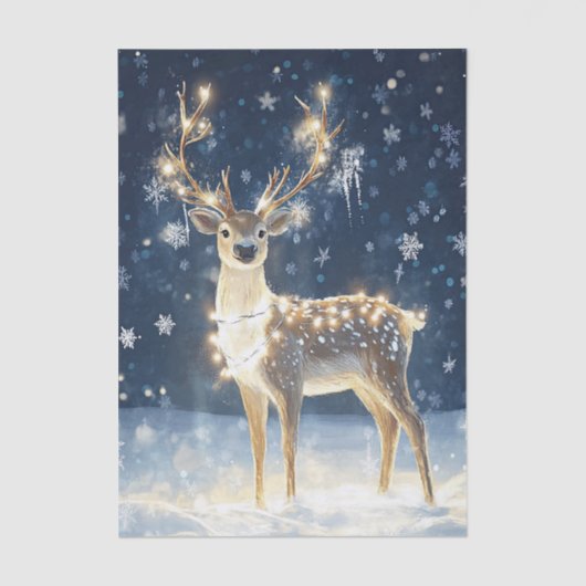 Winter Scene of a Deer Draped in Xmas Lights Seidenpapier (Vorderseite)