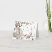 Winter Scene Pink Berry Branches Weihnachtskarte Dankeskarte (Vorderseite)