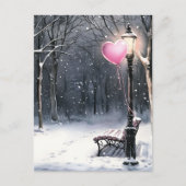 Winter Scene Pink Heart Balloon Valentine's Day Postkarte (Vorderseite)