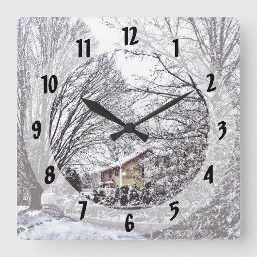 Winter Scene Quadratische Wanduhr (Vorderseite)