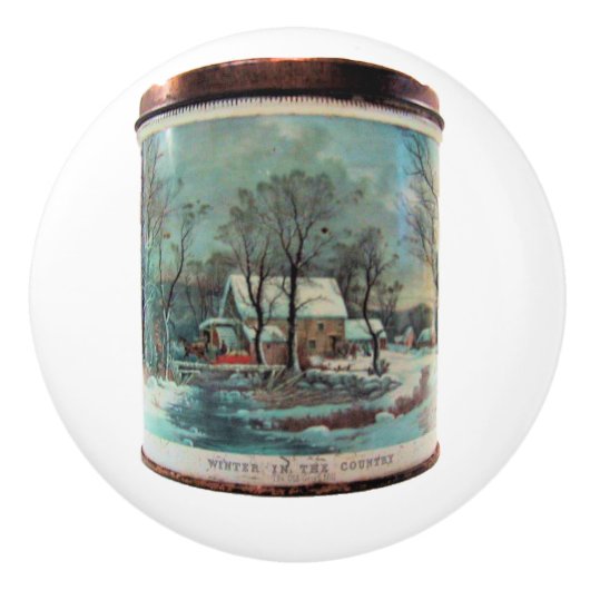 Winter Scene Sugar Tin Keramikknauf (Vorderseite)