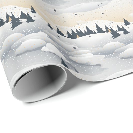 Winter Scene Trees Mountains Snow Geschenkpapier (Rolleneckpunkt)